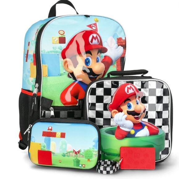 Nintendo Other - Nintendo Boys' 17" Super Mario Backpack, Lunch Box, Gadget Case & ID Holder Set